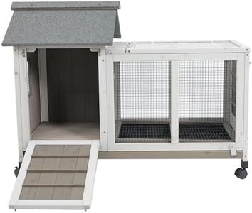 PetsCosset 2 Story Outdoor Rabbit Hutch with Weatherproof Asphalt Roof & Sunroom Wooden Bunny Cage Indoor Rabbit House with Pull Out Tray,Full Wire Grid Floor for Guinea Pig Cages Small Pets