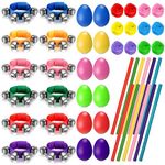 Gemscream 48 Pcs Shaker Musical Instruments, 12 Egg Shaker 12 Adjustable Wrist Hand Band Jingle Bells 12 Dance Scarves and 12 Rhythm Sticks for Music Learning Classroom Activities Birthday Party