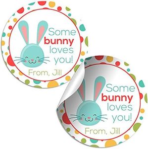 Some Bunny Loves You Personalized Easter Stickers 40 Pack 2" Round Labels, Cute Custom Some Bunny Loves You Themed Happy Easter Sticker Tags for Gifts, Baskets and Treats by Amanda Creation