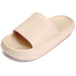 rosyclo Cloud Slides for Women and Men, Pillow House Slippers Super Soft Comfy Non-Slip Massage Bathroom Shower Shoes Cloud Cushion Slide Sandals for Indoor Outdoor, Size 8 7.5 8.5 Brown Khaki