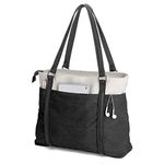 Women Laptop Tote Bag for Work Lightweight Splice Canvas 15.6 Inch Handbag Purse (Black)