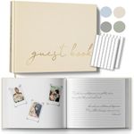 Wedding Guest Book, Half Blank and Lined Guestbook Alternative with Table Sign and 108 Polaroid Photo Corners Stickers for Memorial Service, Baby Shower, 100 Pages - Beige7.2x9.2”