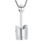 Car Parts Stainless Steel Piston Cremation Urn Necklace For Men Keepsake Memorial Jewelry Hold Ashes, 316L, Crystal