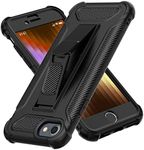 ORETECH Compatible with iPhone SE 2022 Case, iPhone SE 2020 Case, with[2 x Tempered Glass Screen Protectors] [Built-in Kickstand] Shockproof iPhone 8 7 Case 360 Full Body Protective Cover-Black