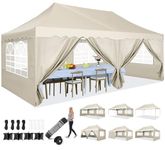 HOTEEL Gazebo 3m X 6m Pop Up Gazebo with Sides 3m X 6m Marquee Gazebo with Sides Waterproof Gazebo Party Tent with Roller Bag & 4 Weight Bags for Party, Garden, Outdoor, Commercial, UV 50+, Khaki