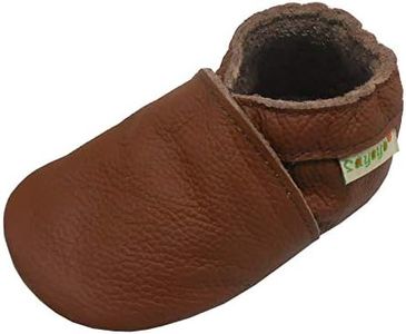SAYOYO Baby Boy Shoes Soft Sole Leather Shoes Toddler Baby Girl Walking Crib Baby Moccasins 18-24 Months Brown