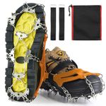 Ice Grippers 32 Teeth Crampons Ice Cleats,Walk Traction Snow Spikes Anti-Slip Stainless Steel Spikes,Attaches Over Shoes/Boots for Everyday Safety in Winter,Outdoor,Ice & Snow Orange-Medium