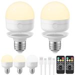 LGMCF USB Rechargeable Light Bulb with Remote Control Timer and 3 Color Temperatures, 5W Dimmable Battery Powered Light Bulbs E27 Detachable Charging LED Bulb for Non Hardwired Lamps, Wall Sconce,Home