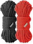 Sfcaris Silk Soft Rope, Skin Friendly Soft Nylon Rope Silky Black Red Rope, Durable Multipurpose Color Braided Rope Satin Twisted Cord Long Rope 32 Feet 8 mm (Red, Black)