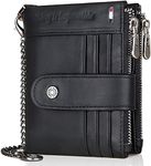 gzcz Black Leather Bifold Wallets for Men with Chain Double Zipper Design Rfid Blocking Wallet Card Holder Coin Pocket