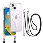 Yetagso Magnetic for iPhone 14 Case for iPhone 13 Case,Clear Strong Magnetic iPhone 14/iPhone 13 Case with Detachable Lanyard,Soft Frame PC Back Shockproof Case Compatible with MagSafe, Transparent