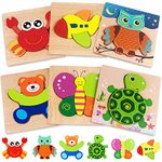 Gojmzo Wooden Puzzles for Toddlers 1-3 Toys Gifts for 1 2 3 Year Old Boys Girls, Montessori Educational Toys Preschool Learning Activities, 6 Pack Animal Jigsaw Puzzle Game