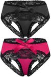 Yevin Plus Size Panties For Women Midnight Sexy Bow Lace Underwear Cute Briefs, Black Rosered, XX-Large