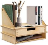 TILISMA Wooden Desk Organizer Bookshelf - Stationary Organizer for Office Supplies - Counter Top Storage for Books, Files, Documents, Pens and Accessories