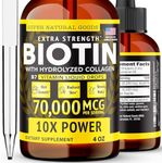 Liquid Biotin & Collagen Hair Growth Drops 70,000mcg (4oz) Healthy Skin, Nail & Hair Supplement - Supports Hair Growth, Radiant Skin, Strong Nails - High Potency Supplements - Vitamins for Women & Men