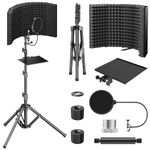 TONOR Studio Recording Microphone Isolation Shield with Pop Filter & Tripod Stand, High Density Absorbent Foam