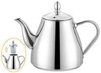 SANQINHOME Stainless Steel Teapot with Infuser 42oz(1.2 litres) 6-8 Cups,Good Pour Silver Tea Pot with Strainer Filter to Brew Loose Leaf Tea Bag