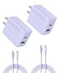 Anker iPhone 16 Charger, 2-Pack 20W Fast USB C Charger Block, for iPhone 16/16 Pro Max/15 Series/iPad Pro and More (Purple, 2 Pack & 2 Cable)
