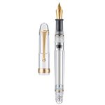 Asvine V126 Vacuum Filling Fountain Gold Plated Fine Point, Clear Demonstrator Pen, Large-Capacity with Gift Case