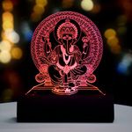 Artistic Gifts Acrylic Rechargeable Color Changing 3D Illusion LED God Idol for Car Dashboard | Decorative God Showpiece Night Lamp with USD Cable for Car and Home. (Multicolor, Design 3)