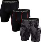 Holure Men's 3 Pack Sport Compression Shorts Athletic Underwear with Pokets, 2 Black/Camo Black XXL
