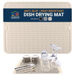 Silicone Dish Drying Mat, Multi-Use Dish Drying Mats for Kitchen Counter, Drying Matt Kitchen Counter, Multi-Use Dish Mat Drying Kitchen Mat, 16 x 12 Inches Drying Mat by Linda’s Essentials, Beige