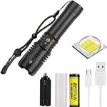 XHP70 Tactical Torch Rechargeable USB Super Bright Torches, LUXNOVAQ Powerful 8000 High Lumen LED Flashlight Zoomable Waterproof Portable Hand Torch Light with Battery & 5 Modes for Camping Hiking