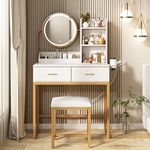 Makeup Vanity Desk with Round Mirro