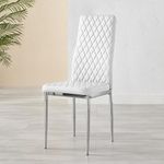 Furniturebox UK Milan Dining Chair - Set of 4 or 6 Dining Chairs - Premium Dining Room Chairs - Contemporary & Luxurious Chrome Hatched Diamond Faux Leather Dining Seats (4x White Chairs)