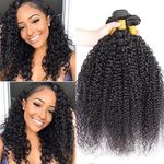 3 Pieces Kinky Curly Bundles Natural Black Color Afro Curly Human Hair Bundles Brazilian Weaves Virgin Human Hair Extensions Long Lasting 100% Unprocessed Hair Extensions 14 16 18 Inch