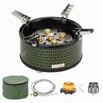 ONLYFIRE Portable Camping Stove with Storage Bag & Foldable Brackets, 5 Burners Propane Camp Stove for Outdoor Cooking Picnic Camping Backpacking Hiking RV, Green GS344