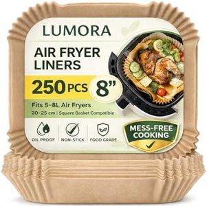 Air Fryer Liners Disposable 250 PCS, Square Non Stick Air Fryer Paper Liners for 5-8L Baskets, 20cm Parchment Paper for Ninja, Philips, Tefal Air Fryers, Oven & Microwave Safe