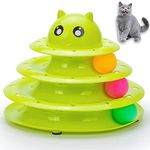 Vealind Pet Interactive Fun Roller Exerciser 3 Level Cat Teaser Ball Toy with 3 Colorful Balls(Green)