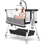 Hkleae Baby Bassinet,3 in 1 Baby Bassinets Bedside Sleeper with Musical Toy,Bedside Cribs with Storage Basket and Wheels,7 Height Adjustable Easy Folding Bassinet,Safe Co-Sleeping Crib (Black)