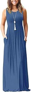 MISFAY Womens Summer Sleeveless Maxi Dress Loose Plain Casual Long Dress with Pockets, Z-beja Blue, X-Large