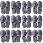 Disposable Guest Slippers,12 Pair Gray Non-Slip Fleece Cloth Closed Toe Spa Slippers for Hotel, Travel and Home