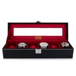 LEDO Watch Box Holder Organizer Case in 6 slots of Watches with Transparent Look Black & Cherry color Velvet