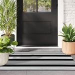 Black and White Striped Outdoor Rug, 2’ x 4.3’ Cotton Hand-Woven Reversible Front Porch Rug Washable Front Door Mat Entryway Rugs Welcome Layered Doormat Carpet for Patio Farmhouse Kitchen