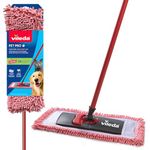 Vileda Pet Pro Microfiber Hair & Dust Mop | Flat dust mop | Three times more pet hair removal | Extra large trapezoid mop head | 100% Microfiber | Multi surface dry usage | Reusable & machine washable