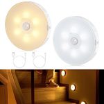 Tailcas LED Night Light Warm/Cool White, Motion Sensor Lights Indoor Rechargeable, Stick-On Stair Lights for Wardrobe, Bedroom, Cabinet, Kitchen, Hallway, 2 Pack