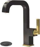 Black and Gold Bathroom Faucet, Lava Odoro Brass Single Hole Bathroom Sink Faucet 1 Handle Swivel Vanity Faucet with Drain Assembly, Solid Brass Vessel Sink Faucet Deck Plate Included, BF204-GB