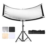 SUPON Clamshell Light Reflector Diffuser U Shape U Form Curved Reflector Portrait Reflectors with Light Stand Kit 180 x 60 cm Large Curved with Carry Bag for Studio Lighting Silver/Gold/Black/White