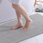 smiry Non Slip Chenille Bath Mat, 60 x 90 cm, Extra Soft Bathroom Mat, Super Absorbent Fluffy Bath Mats for Bathroom Floor, Machine-Washable Dry Bath Rug Foot Mat, Grey