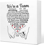 We're a Team Promise Wooden Sign Desk Decor,Inspirational Wood Block Sign Desk Decorations for Home Bedroom Shelf Table Decor,Wedding Gifts For Husband Wife Couples