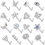 YADOCA 16 Pcs 20G Nose Studs Surgical Steel L Shaped Nose Rings Studs for Women Opal CZ Heart Butterfly Nose Piercing Jewelry Silver Rose Gold