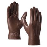 Harssidanzar Mens Italian Sheepskin Leather Gloves Vintage Finished Cashmere Lined Upgrade GM006,Saddle,Size S