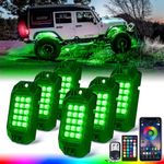 Xprite Bluetooth RGB LED Rock Lights Kit, Multicolor Neon Accent Underglow Footwell Wheel Light Kits w/ RF Wirless Remote, Compatible Off-Road, Trucks, Cars, UTV, ATV, SUV, RZR, Motorcycles - 6 PCS