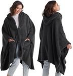 Bedsure Blanket Poncho for Women, Wearable Fleece Blanket with Pockets for Adults, Warm Winter Poncho Shawl, Soft Blanket Wrap Cape as Birthday Gifts for Women Mom (Charcoal, 36'' x 55'')