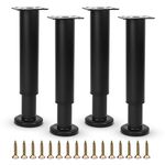 Furniture Adjustable Legs, Metal Bed Support Leg Replacement Central Slat Frame Couch Support Leg Parts Retractable Heavy Duty Furniture Foot for Sofa/Dresser/Table/Cabinet 18-32 CM (4 Pcs Black)