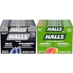 Halls Triple Soothing Action, No Sugar Added, Cough Drops, Extra Strong Menthol 9 count, 20 Packs & Vitamin C Assorted Citrus Cough Drops 9 count, 20 Packs